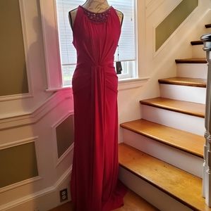 Adrienna Papell raspberry long formal gown with structure and glam sz 14 NWT